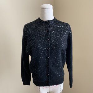 Vintage 50s Black Beaded Sequin Sweater Cardigan Rockabilly Punk Pinup vlv